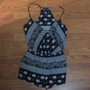 Elephant Patterned Black and White Romper